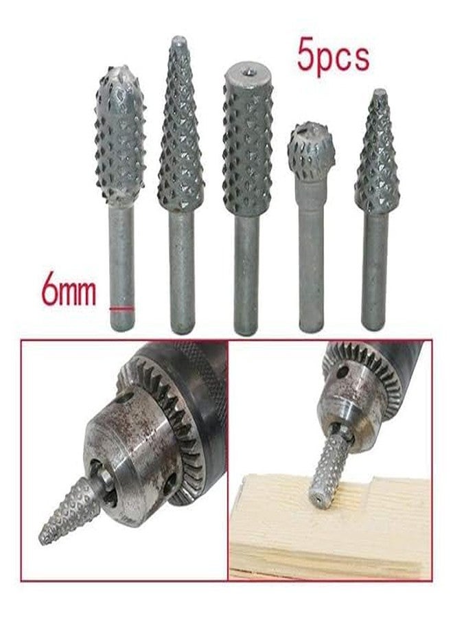 VELTRIX - 5PCS High Speed Rotary Burr Drill Bit Set, 1/4" (6mm) Shank Wood Carving Rasp Files for Dremel, Grinding, Polishing, Engraving, Cutting & Shaping Tools for Woodworking - Image 4